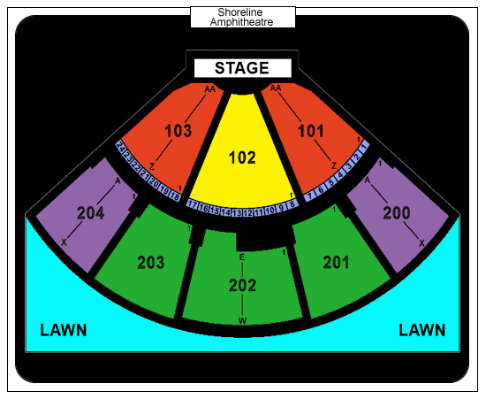 Shoreline Amphitheatre seating chart The color chart above indicates the 